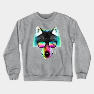 Color wolf with glasses Crewneck Sweatshirt